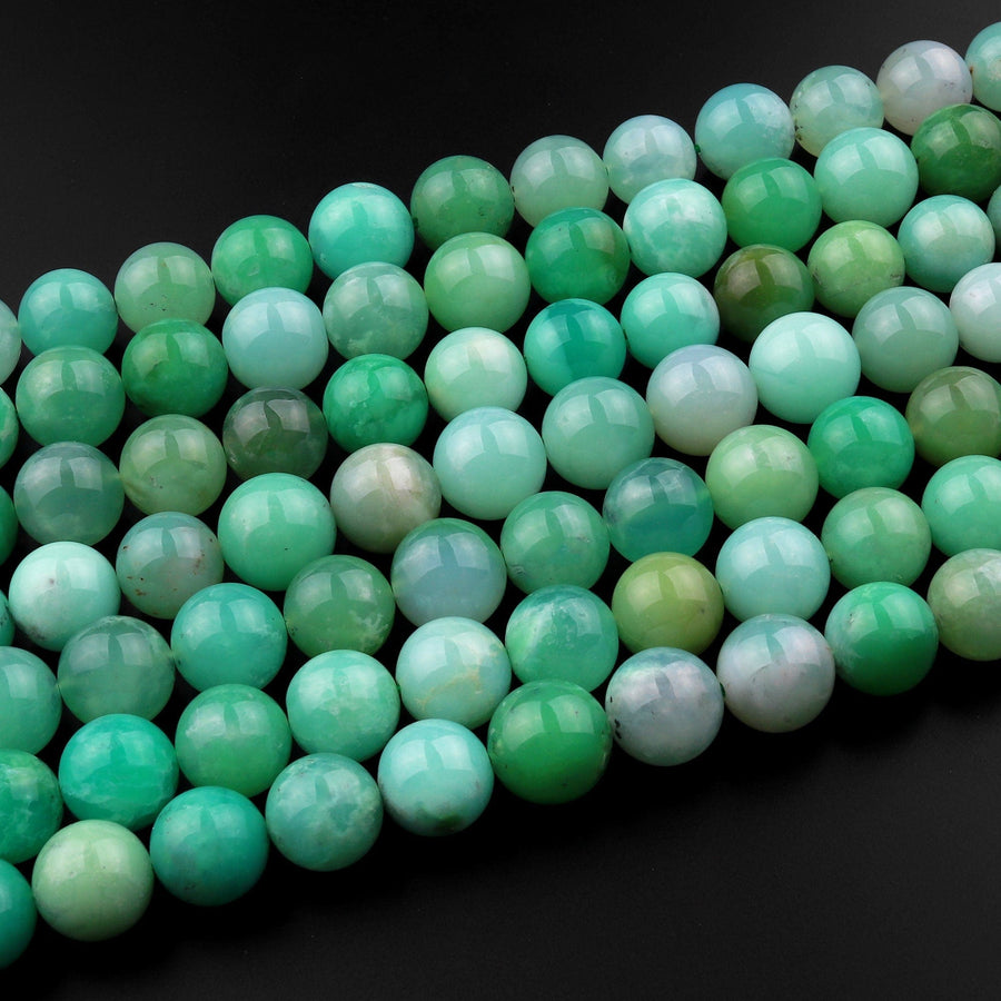 Natural Australian Green Chrysoprase 8mm 9mm 10mm 11mm 12mm 13mm Smooth Round Beads 15.5" Strand