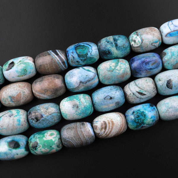Stormy Blue Aqua Terra Agate Drum Barrel Beads Aka Green Dragon Eye Agate 15.5" Strand