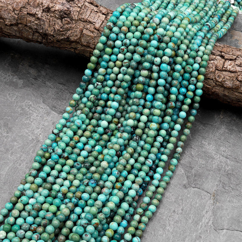 Natural Turquoise 4mm Round Beads High Quality Real Genuine Vibrant Green Turquoise 15.5" Strand