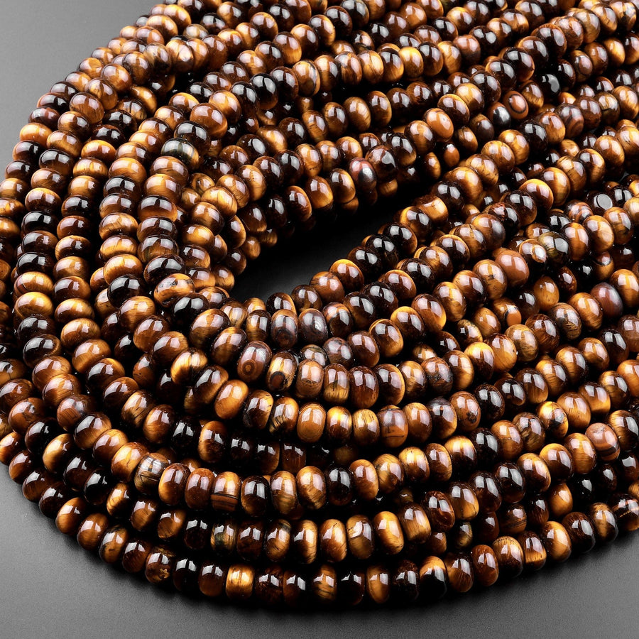 AAA Natural Tiger's Eye Smooth 6mm 8mm Rondelle Beads High Quality 15.5" Strand
