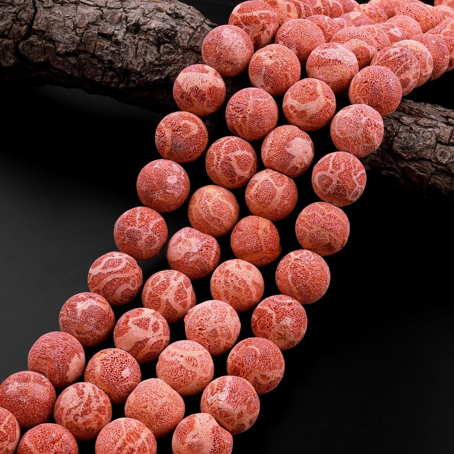 AAA Large Natural Red Sponge Coral Beads 16mm 22mm 24mm Round Beads 15.5" Strand