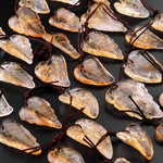 Hand Carved Natural Golden Citrine Leaf Pendant Bead Drilled Gemstone