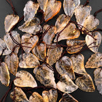 Hand Carved Natural Golden Citrine Leaf Pendant Bead Drilled Gemstone