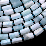 Matte Natural Blue Hemimorphite Tube Faceted Rectangle Cylinder Beads Baby Pastel Blue Gemstone 15.5" Strand