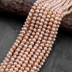 Faceted Genuine Natural Freshwater Golden Peach Apricot Round Pearls 16" Strand