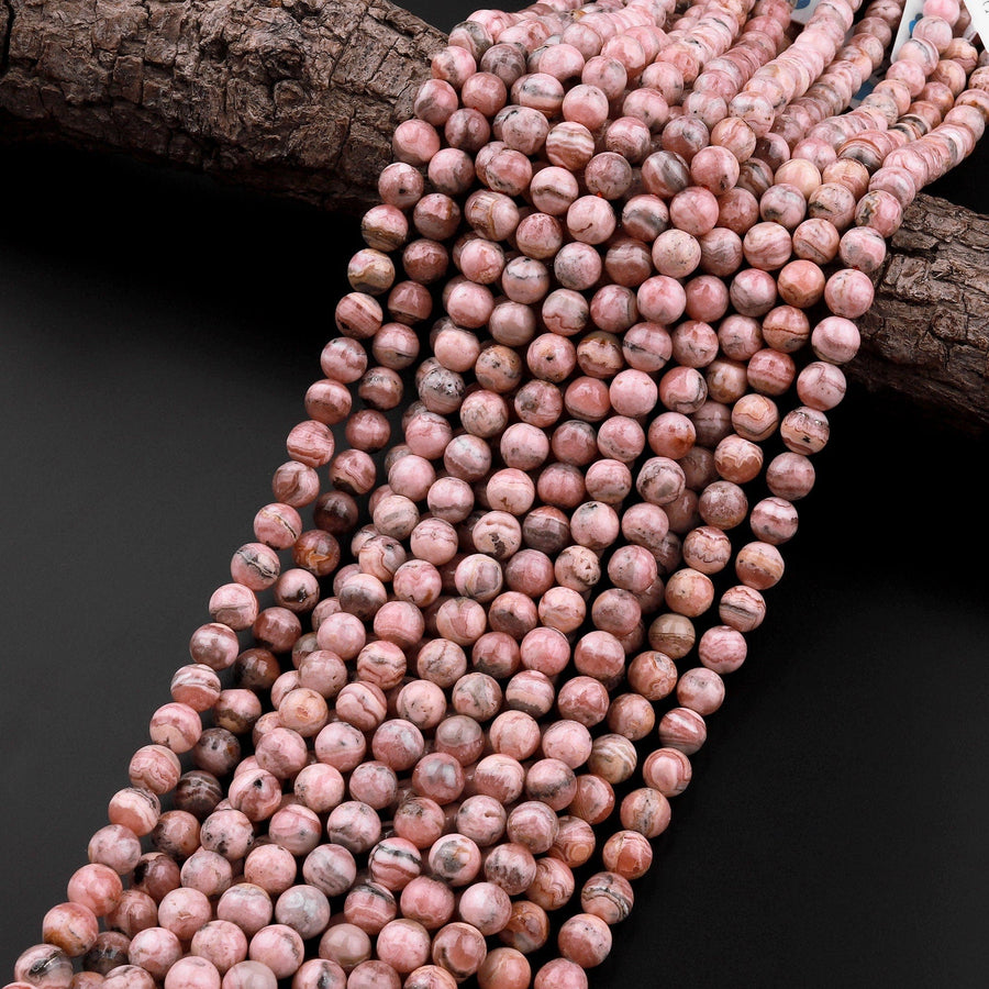 Natural Pink Rhodochrosite 4mm 6mm 8mm 10mm Smooth Polished Round Beads 15.5" Strand