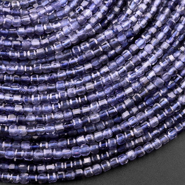AAA Natural Iolite Gemstone Faceted 2mm 3mm Cube Square Beads 15.5" Strand