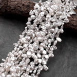 White Keishi Pearl Drop Petal Top Side Drilled Real Genuine Natural Freshwater Pearl 16" Strand