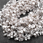 White Keishi Pearl Drop Petal Top Side Drilled Real Genuine Natural Freshwater Pearl 16" Strand