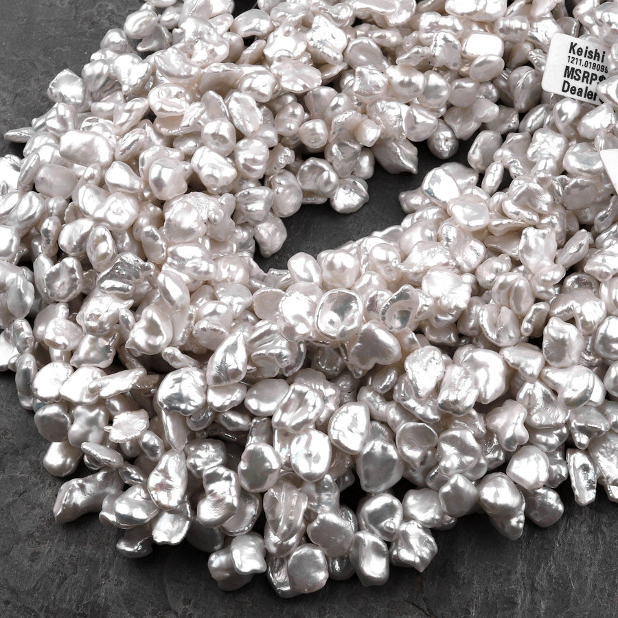 White Keishi Pearl Drop Petal Top Side Drilled Real Genuine Natural Freshwater Pearl 16" Strand