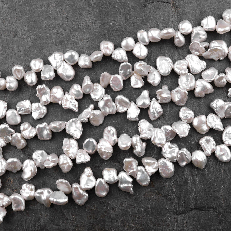 White Keishi Pearl Drop Petal Top Side Drilled Real Genuine Natural Freshwater Pearl 16" Strand
