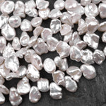 White Keishi Pearl Drop Petal Top Side Drilled Real Genuine Natural Freshwater Pearl 16" Strand