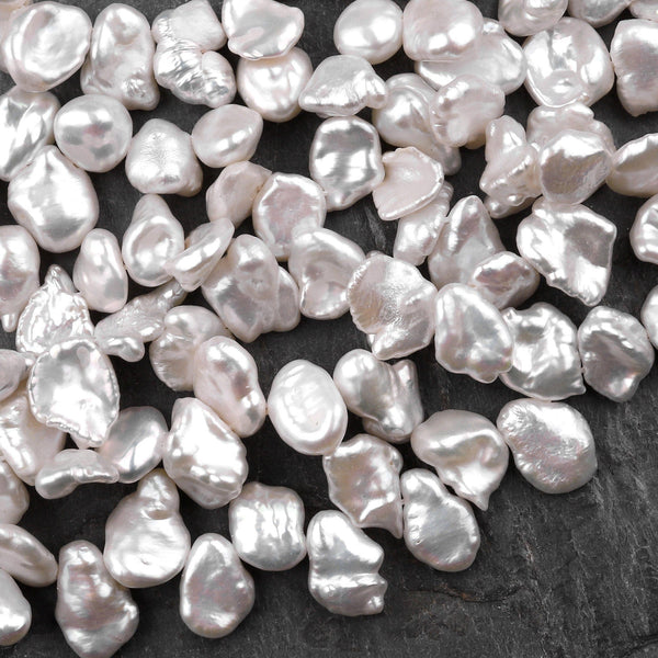 White Keishi Pearl Drop Petal Top Side Drilled Real Genuine Natural Freshwater Pearl 16" Strand