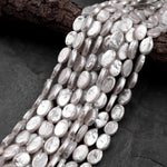 White Oval Pearl Real Genuine Natural Freshwater Pearl 16" Strand