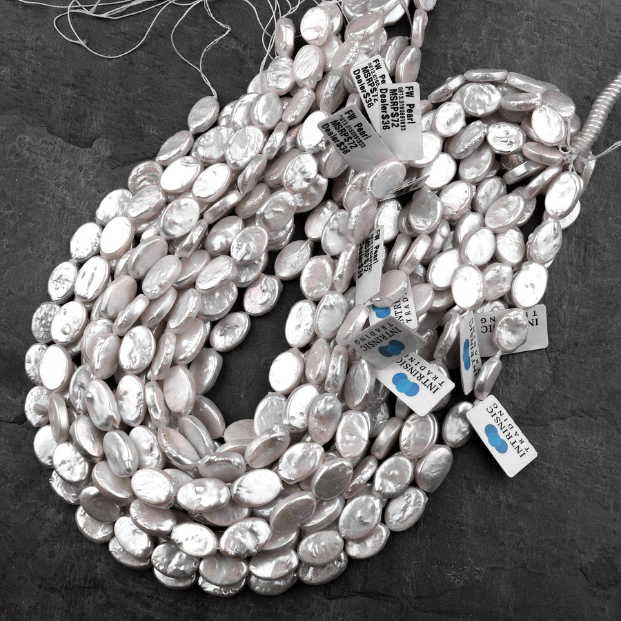 White Oval Pearl Real Genuine Natural Freshwater Pearl 16" Strand