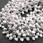 White Keishi Pearl Teardrop Petal Top Side Drilled Real Genuine Natural Freshwater Pearl 16" Strand