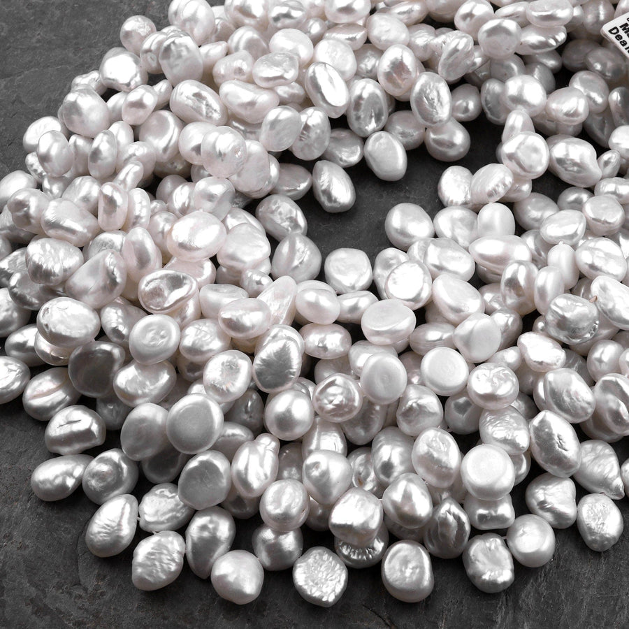 White Keishi Pearl Teardrop Petal Top Side Drilled Real Genuine Natural Freshwater Pearl 16" Strand