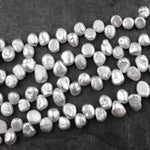 White Keishi Pearl Teardrop Petal Top Side Drilled Real Genuine Natural Freshwater Pearl 16" Strand