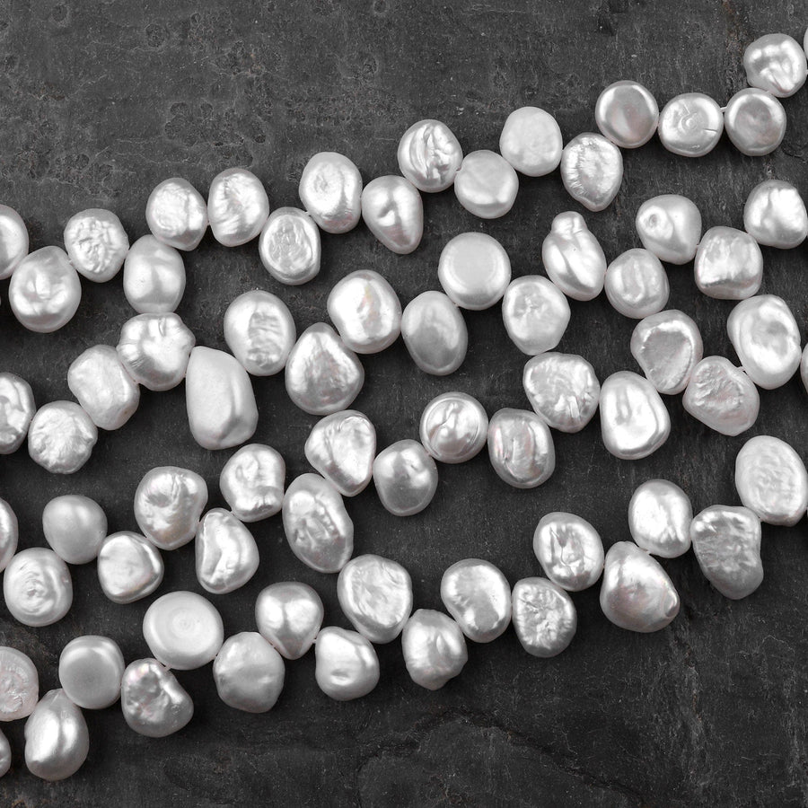 White Keishi Pearl Teardrop Petal Top Side Drilled Real Genuine Natural Freshwater Pearl 16" Strand