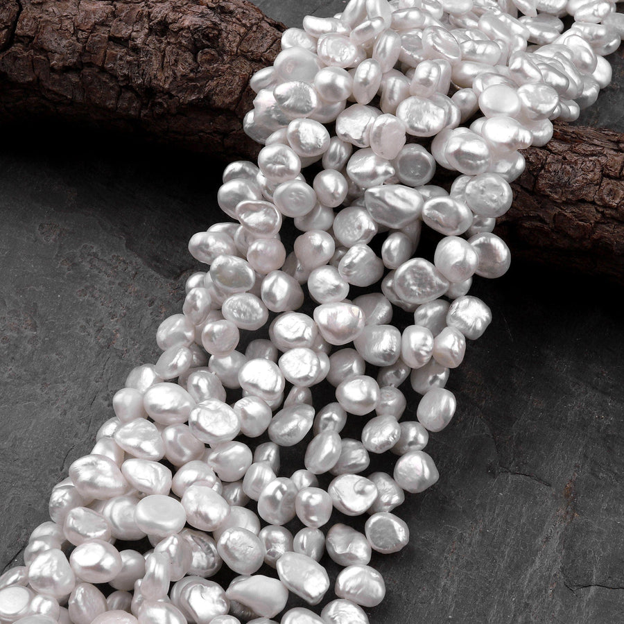 White Keishi Pearl Teardrop Petal Top Side Drilled Real Genuine Natural Freshwater Pearl 16" Strand