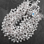 White Keishi Pearl Teardrop Petal Top Side Drilled Real Genuine Natural Freshwater Pearl 16" Strand