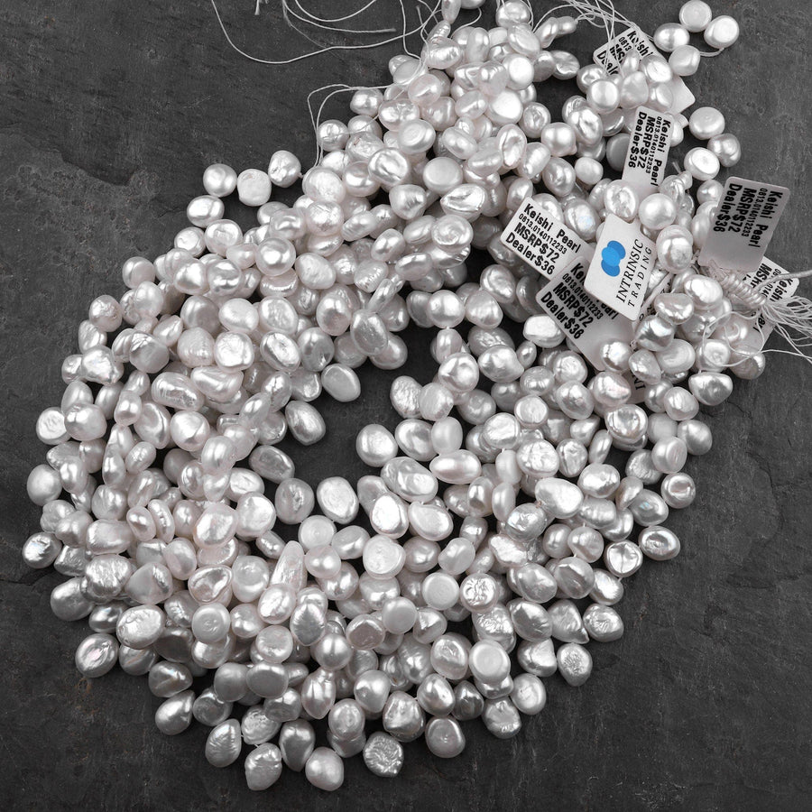 White Keishi Pearl Teardrop Petal Top Side Drilled Real Genuine Natural Freshwater Pearl 16" Strand
