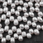 Large Genuine White Freshwater Potato Oval Pearl Top Side Drilled Shimmery Iridescent Classic White Pearl Good for Earrings 16" Strand