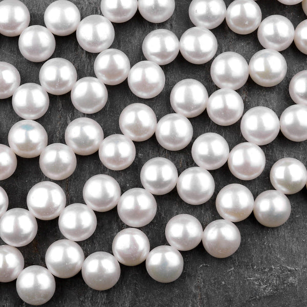 Genuine White Freshwater Buttom Coin Pearl 8mm Top Side Drilled Shimmery Iridescent Classic White Pearl Good for Earrings 16" Strand