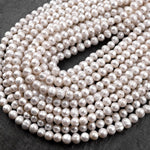 Faceted Genuine Freshwater White Pearl 7mm 8mm Off Round 16" Strand