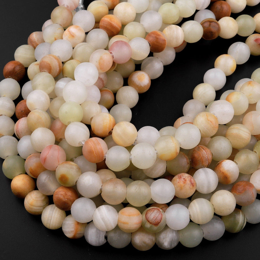 Large Hole Beads 2.5mm Drill Natural Green Brown Calcite 8mm 10mm Round Beads 8" Strand