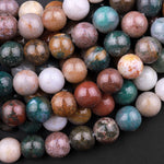 Large Hole Beads 2.5mm Drill Natural Ocean Jasper 8mm 10mm Round Beads 8" Strand
