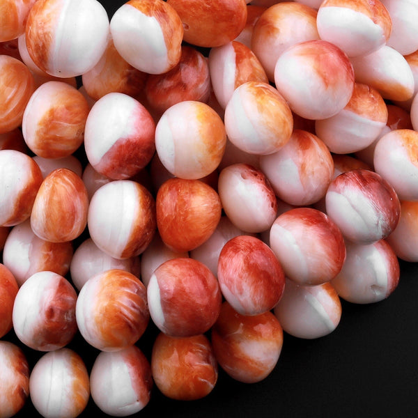 Natural Orange Spiny Oyster Off Round Beads 8mm 10mm 15.5" Strand