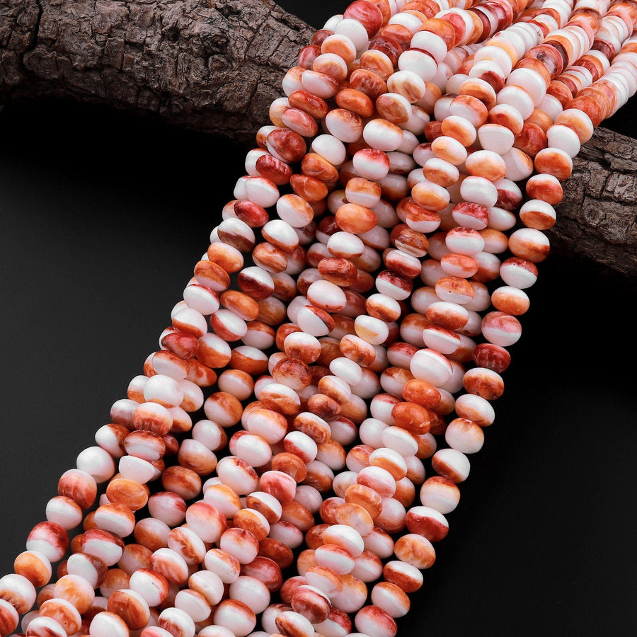Natural Orange Spiny Oyster Freeform Thick Rondelle Beads 8mm 10mm 15.5" Strand