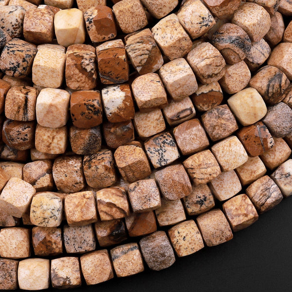 Natural Picture Jasper Faceted 4mm 6mm Cube Dice Square Beads Micro Laser Diamond Cut Gemstone 15.5" Strand