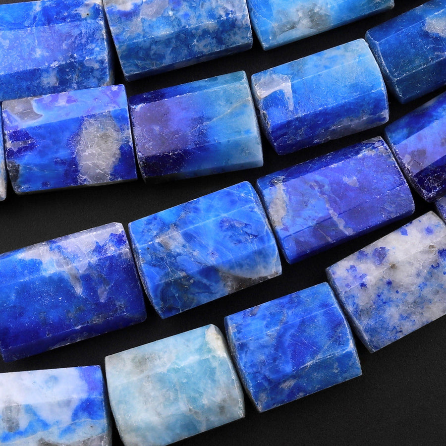 Rare Persian Blue Sodalite Nuggets Large Faceted Flat Rectangle Beads 15.5" Strand