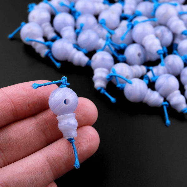 AAA Natural Blue Lace Agate Guru Beads 3 Holes T-Beads Set For Mala Making 12mm