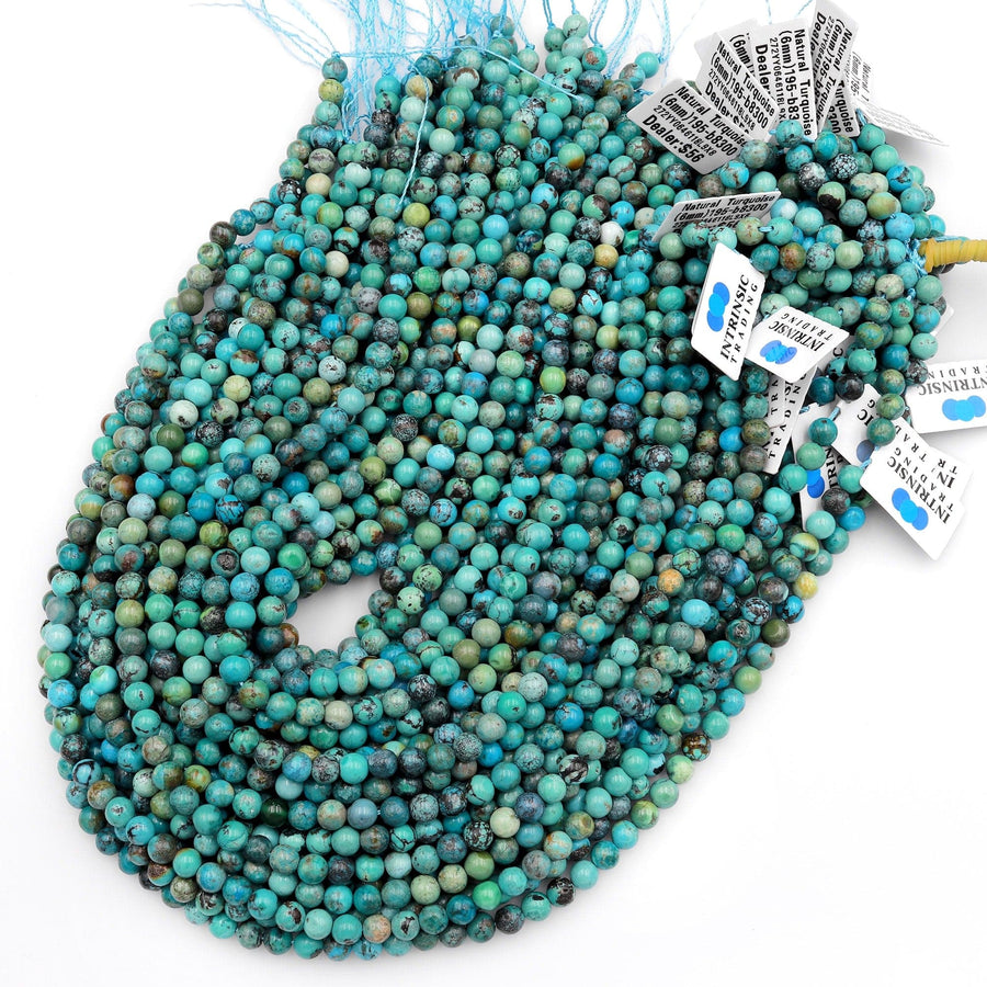 Real Genuine Natural Turquoise 6mm Round Beads Dragon Skin Turquoise Gemstone 15.5" Strand