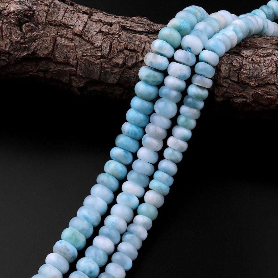 Natural Blue Larimar Beads Smooth 8mm 10mm Rondelle High Quality Real Genuine Larimar Gemstone 15.5" Strand
