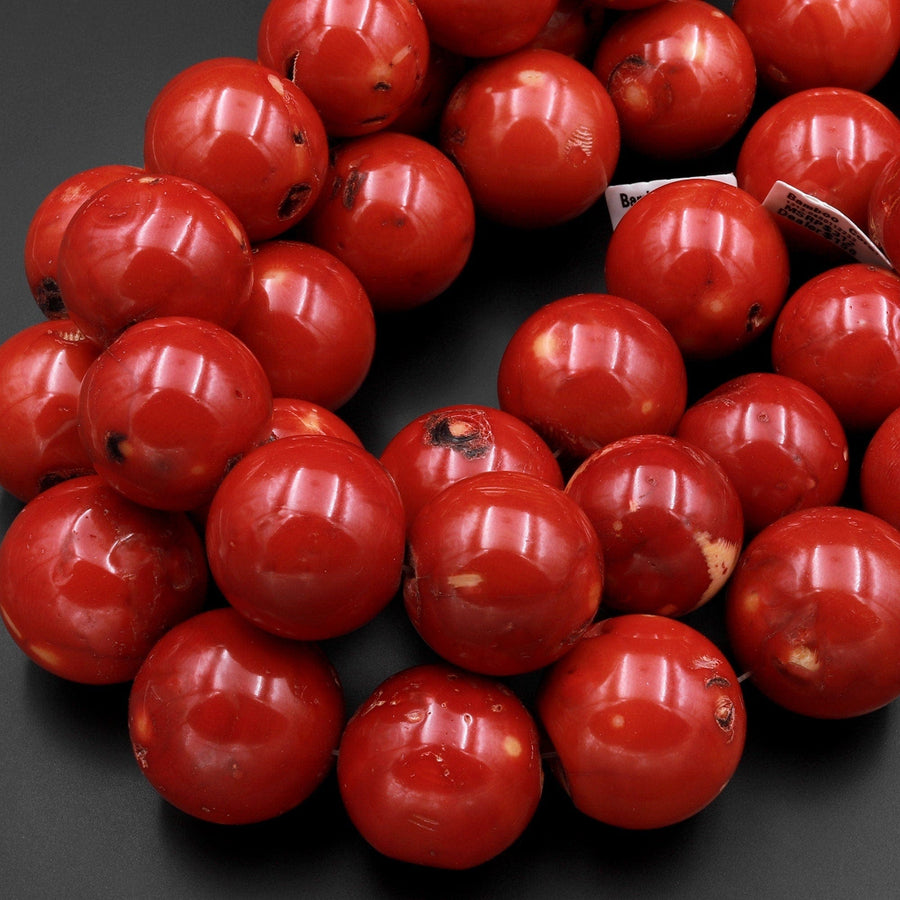 Huge Phenomenal Real Genuine Red Coral Round Beads 30mm 32mm 15.5" Strand