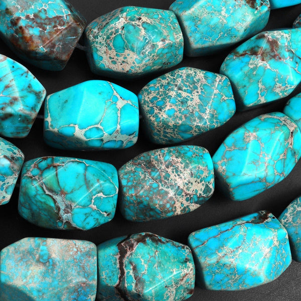 Chunky Faceted Turquoise Jasper Nugget Beads Aka Impression Imperial Jasper Snake Skin Jasper 15.5" Strand