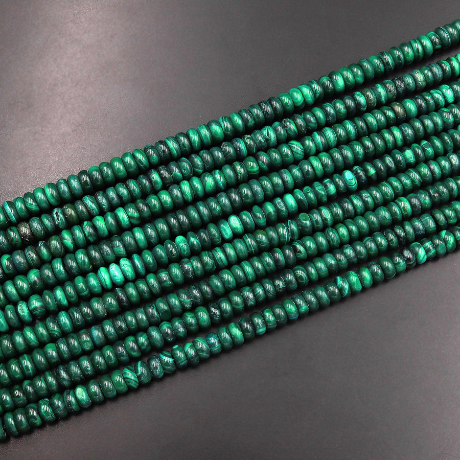 Natural Green Malachite Smooth Rondelle Beads 6mm Gemstone From Congo 15.5" Strand