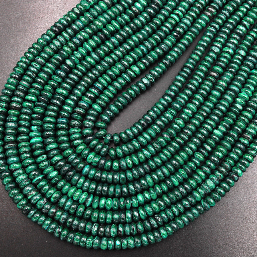 Natural Green Malachite Smooth Rondelle Beads 6mm Gemstone From Congo 15.5" Strand