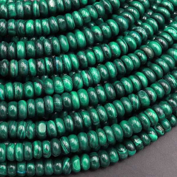 Natural Green Malachite Smooth Rondelle Beads 6mm Gemstone From Congo 15.5" Strand