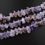 Super 7 Crystal Natural Phantom Amethyst Cacoxenite Raw Rough Point Beads Powerful Healing Stone 15.5" Strand