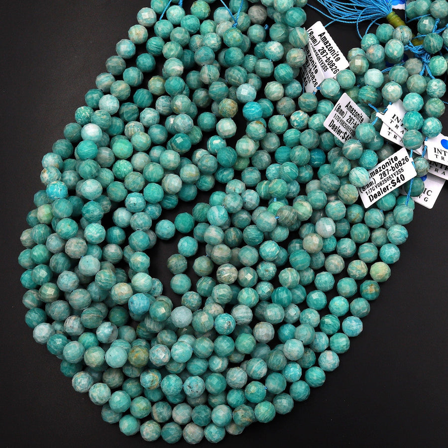 Natural Russian Amazonite Faceted Round Beads 4mm 6mm 8mm Stunning Natural Blue Green Gemstone 15.5" Strand