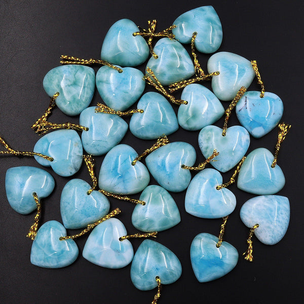 Natural Blue Larimar Heart Pendant Drilled Genuine Real Larimar Gemstone Bead