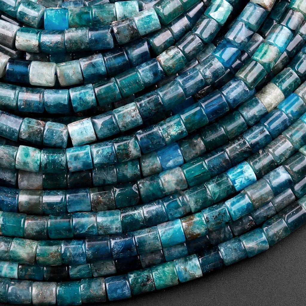 Natural Blue Apatite Small Tube Cylinder Beads 4mm 15.5" Strand