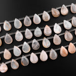 Natural Silvery Peach Moonstone Briolette Teardrop Beads Good for Earrings 15.5" Strand