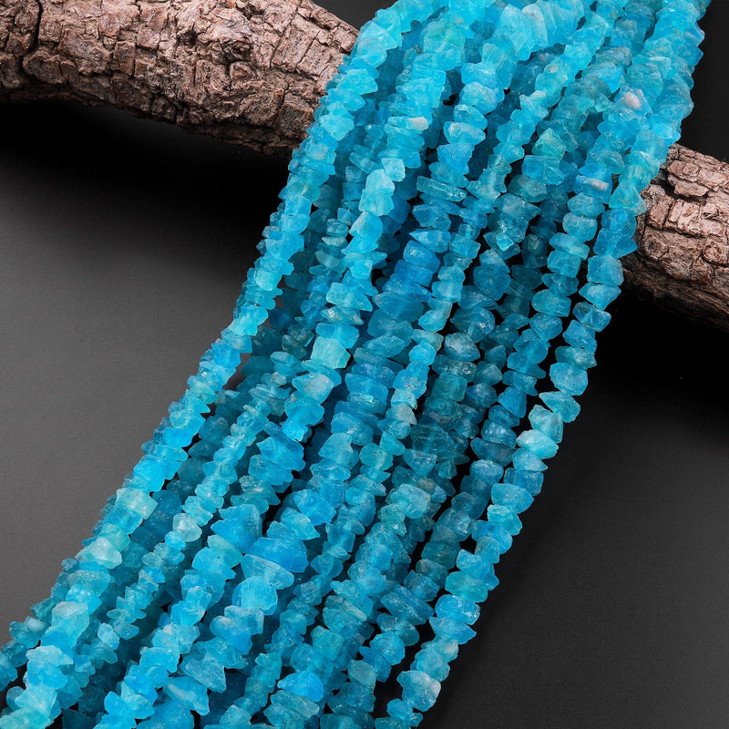 AAA Raw Rough Apatite Freeform Beads Nuggets Gemmy Translucent Teal Blue Gemstone Hand Hammered Beads  16" Strand