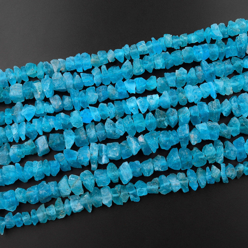 AAA Raw Rough Apatite Freeform Beads Nuggets Gemmy Translucent Teal Blue Gemstone Hand Hammered Beads  16" Strand